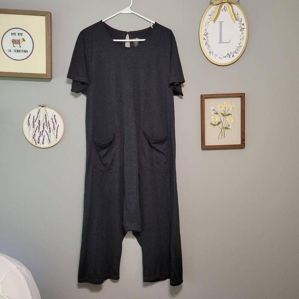Natural Life Charcoal Gray Johnnie Jumpsuit Boho Drop Crotch Romper Lounge Cozy